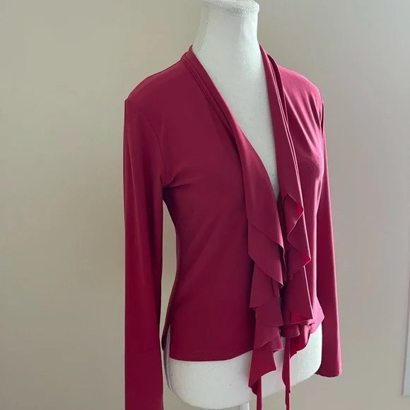Sympli Raspberry Open-Front Ruffle Cardigan - Picture 3 of 9